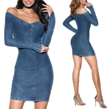 Fancy Good Quality Bodycon Club off The Shoulder Fashion Dresses 2021 Night Wear Sexy Denim Dress Women